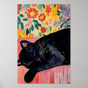 Söt sovande svart katt poster