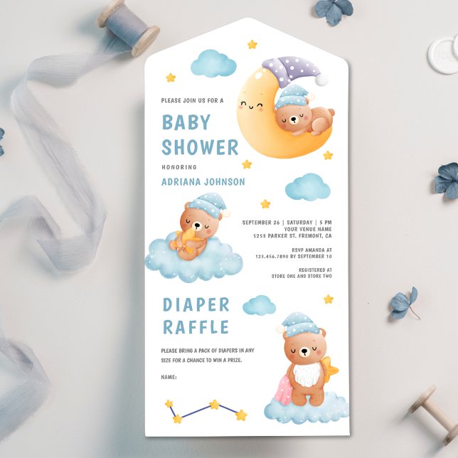 Söt sovande teddybjörn halvmåne baby shower (Skapare uppladdad)