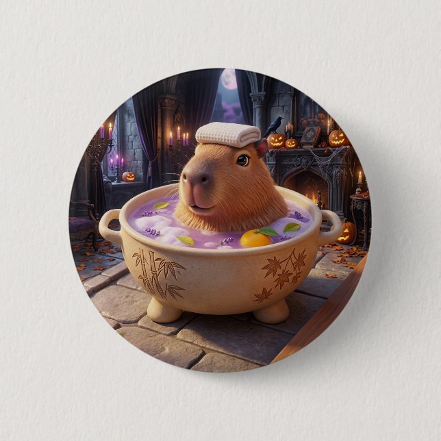 Söt spa badkar kittel capybara knappnål knapp (Framsida)
