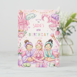 Söt Spa Födelsedagsfest Tjejers Pyjamasfest Pastel Inbjudningar