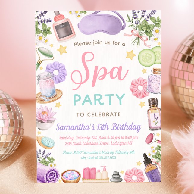 Söt Spa Förpämningsfest Flicka Födelsedag Inbjudningar (Cute Spa Pamper Party Girl Birthday Invitation)
