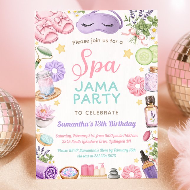Söt Spa Pyjamasparty Födelsedag Inbjudningar (Cute Spa Pajama Party Birthday Invitation
)