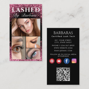 Söt Sparkly Rosa Glitter Typografi Lash qr Visitkort