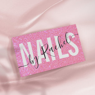 Söt Sparkly Rosa Glitter Typography Nail Artist Visitkort