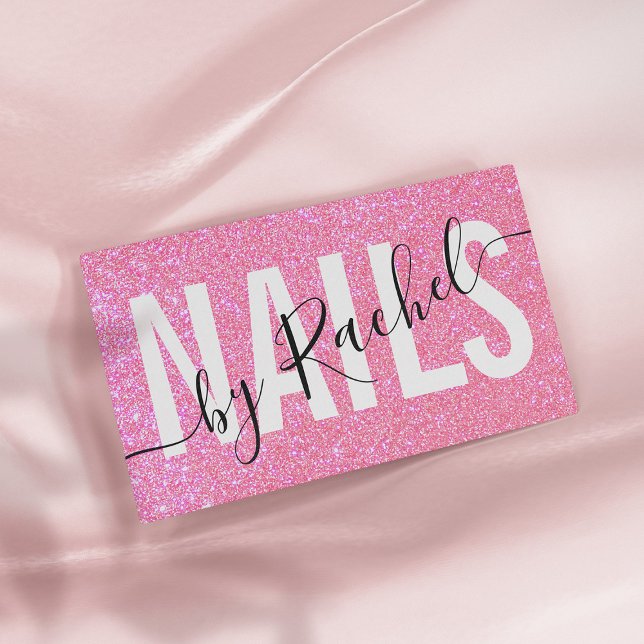 Söt Sparkly Rosa Glitter Typography Nail Artist Visitkort (Skapare uppladdad)
