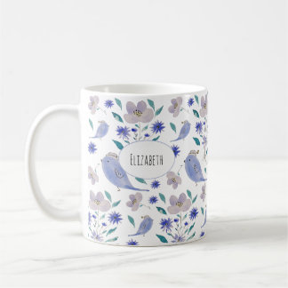 Söt sparv med blomsterhatt kaffemugg