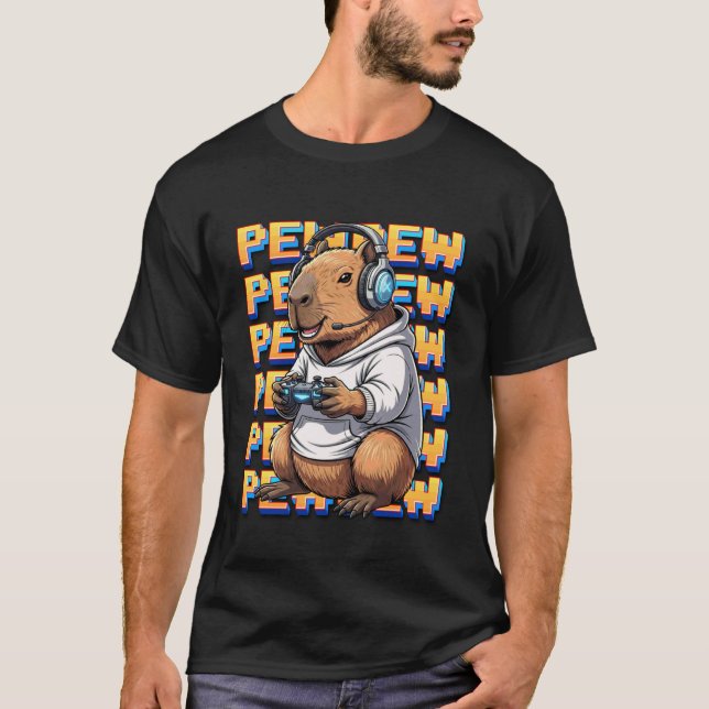 Söt spelande capybara-pek Video Spel Design T Shirt (Framsida)