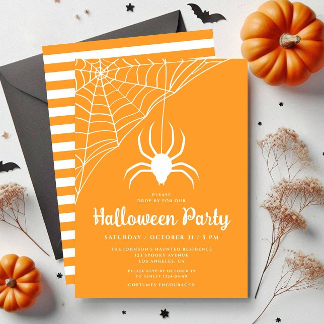 Söt spindel Halloween-fest-inbjudan Inbjudningar (Cute Spider Halloween Party Invitation)