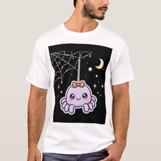 Söt spindel på glittrande spindelnät t-shirt