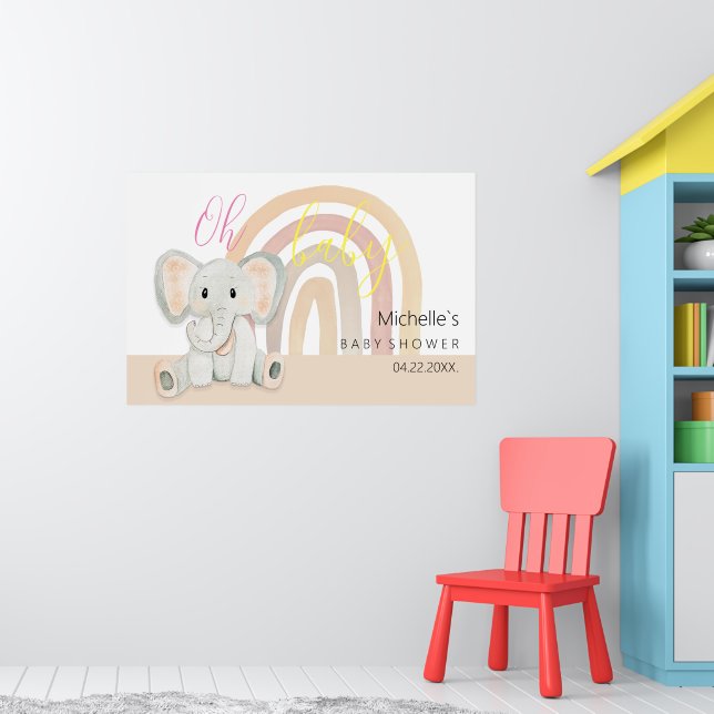 Söt SPink Baby Elefant Vattenfärg Illustration Poster (Barnkammare 1)