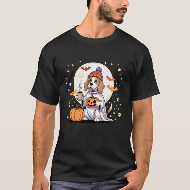 Söt Spök Beagle Pumpa Dricker Beanie Höst Hej T Shirt (Framsida)