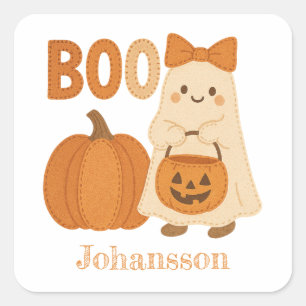 Söt Spök Boo Pumpa Filt Kawaii Halloween Fyrkantigt Klistermärke