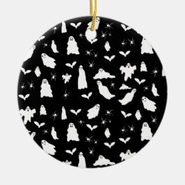 Söt spök-, fladdermus- och spindelhalloweenmönster julgransprydnad keramik
