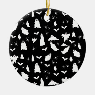 Söt spök-, fladdermus- och spindelhalloweenmönster julgransprydnad keramik