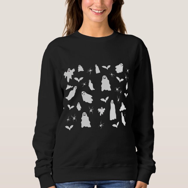 Söt spök-, fladdermus- och spindelhalloweenmönster t shirt (Framsida)