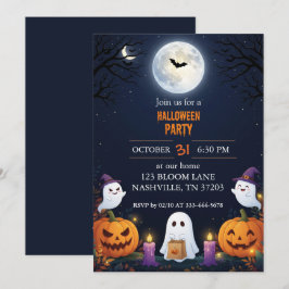 Söt spök fullmåne Halloween-fest inbjudan