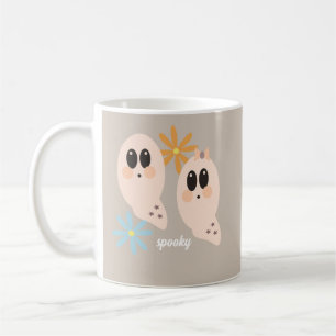 Söt spök-ghoul retro groovy blom- beige kaffemugg