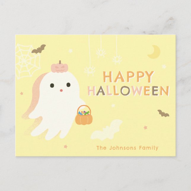 Söt spök glad halloween högtidskort helg vykort (Framsida)