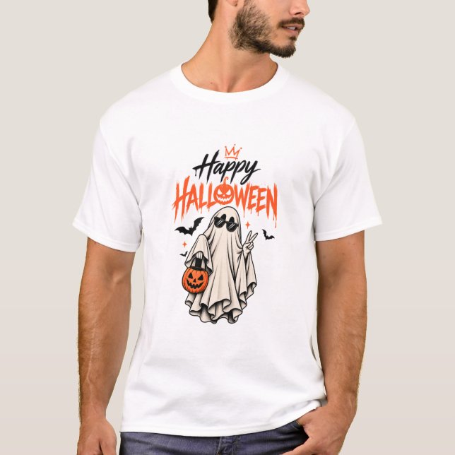 Söt Spök Glad Halloween Pumpa T-Shirt (Framsida)