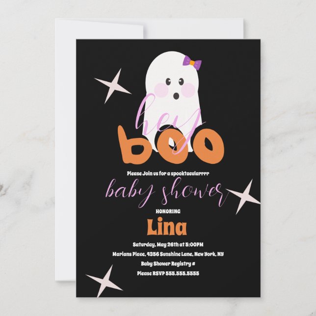 Söt spök Halloween baby shower retro manus Inbjudningar (Framsida)