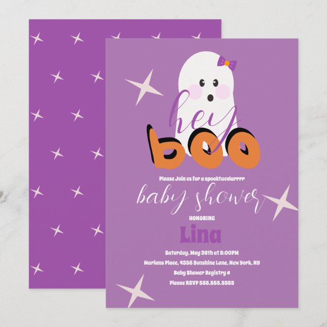 Söt spök Halloween baby shower retro manus  Inv Inbjudningar (Fram/baksida)