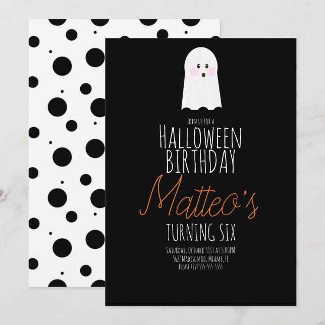 Söt spök Halloween barn födelsedagsfest  Inbjudningar (Fram/baksida)