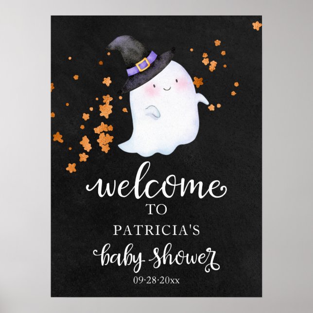 Söt spök Halloween bebis shower välkomstskylt Poster (Framsidan)