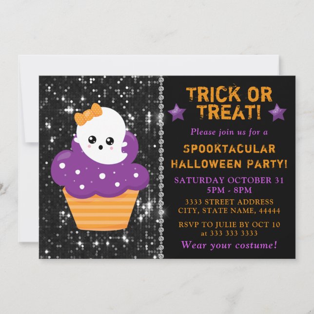Söt spök Halloween Cupcake Barnkalas Inbjudningar (Framsida)