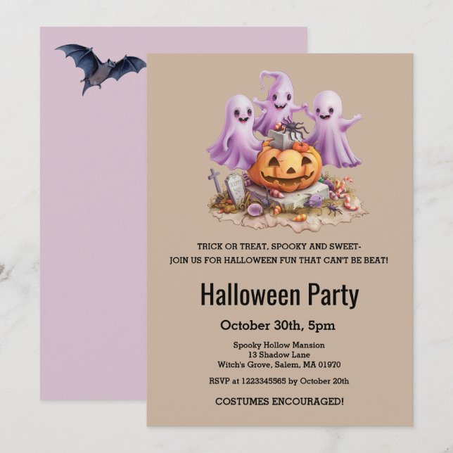 Söt spök Halloween-fest barn födelsedag pumpa  Inbjudningar (Fram/baksida)