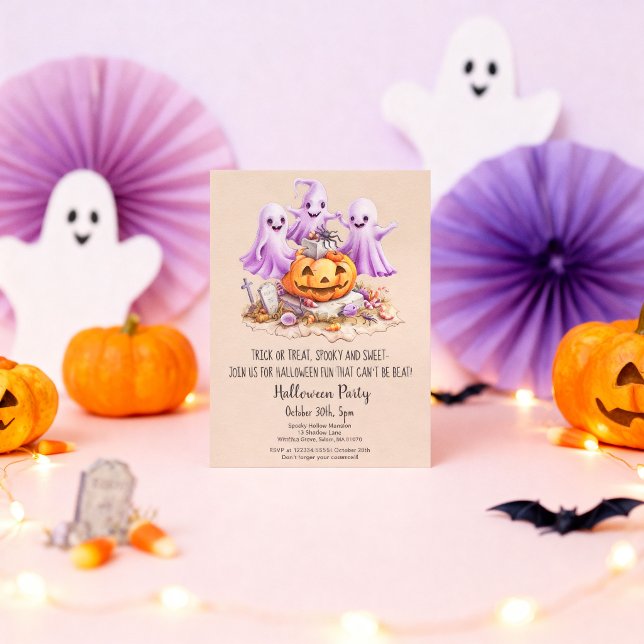 "Söt spök Halloween-fest barn födelsedag pumpa  Inbjudningar (Skapare uppladdad)