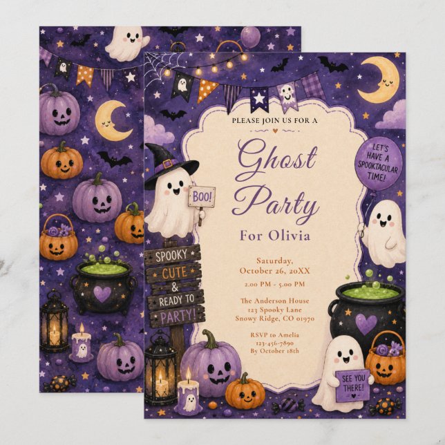 Söt spök Halloween-fest Inbjudningar (Fram/baksida)