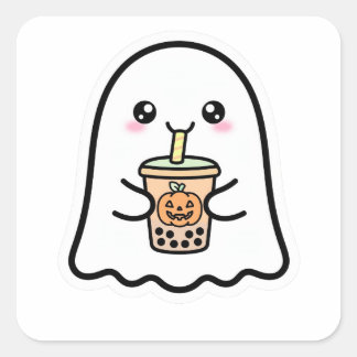 Söt Spök Halloween Pumpa Boba Fyrkantigt Klistermärke