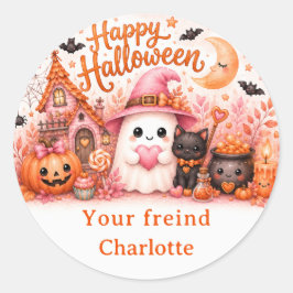 Söt spök Happy Halloween-dekal Runt Klistermärke