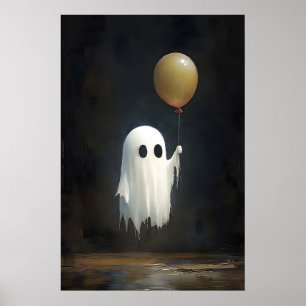 Söt spök med ballongtryck, digital Halloween Poster