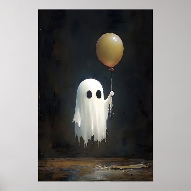 Söt spök med ballongtryck, digital Halloween Poster (Framsidan)