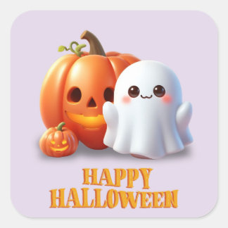 Söt spök- och pumpaförgyllnad Glad Halloween fyrka Fyrkantigt Klistermärke