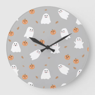 Söt spök- och pumpagrå Halloween-mönster Stor Klocka