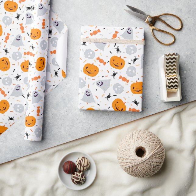 Söt spök- och pumpahalloween presentpapper (Hantverk)