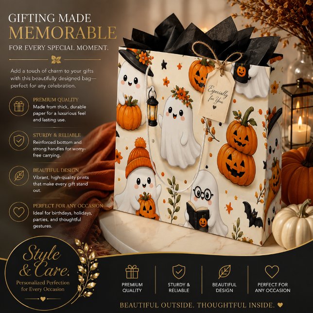 Söt spök- och pumpapumpa Halloween-design (Cute Ghost & Pumpkin Halloween Pattern Large Gift Bag)