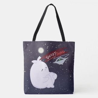 Söt spök- och UFO-totebag med tryck över hela ytan Tygkasse