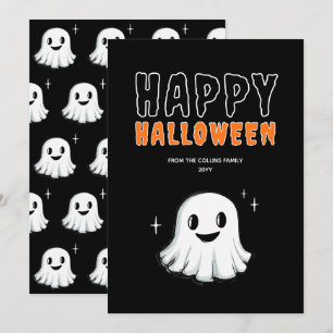 Söt spök orange och svart kuslig glad Halloween Julkort