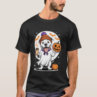 Söt Spök Pitbull Hund Pumpa Drycker Beanie Höst T Shirt