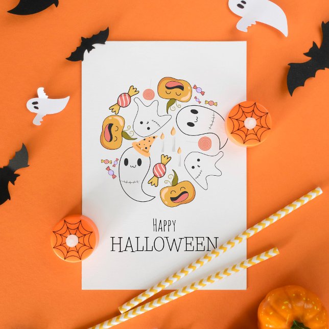 Söt spök rolig pumpkinsgodis ljus Halloween Julkort (Skapare uppladdad)