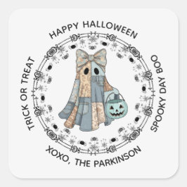 Söt spök rund dekal – Glad Halloween-design Fyrkantigt Klistermärke