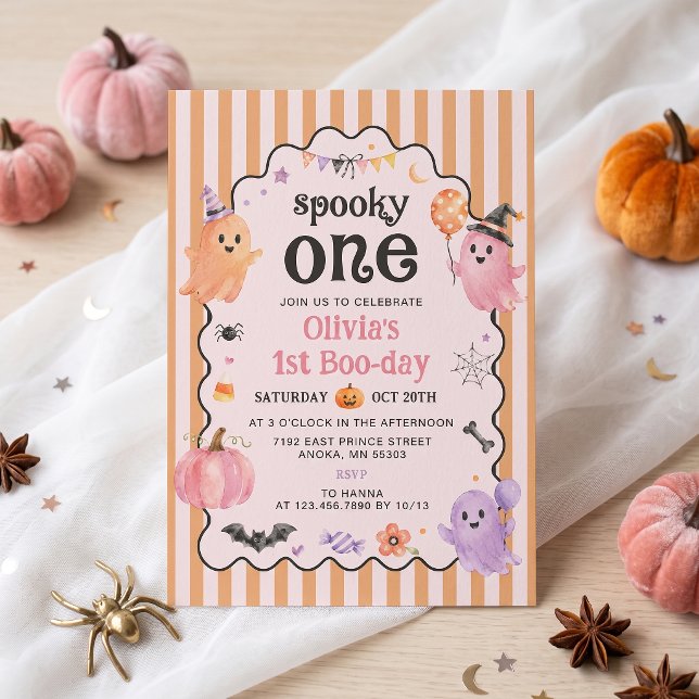 Söt spök skrämmande ettårs födelsedagsinbjudan  inbjudningar (Skapare uppladdad)