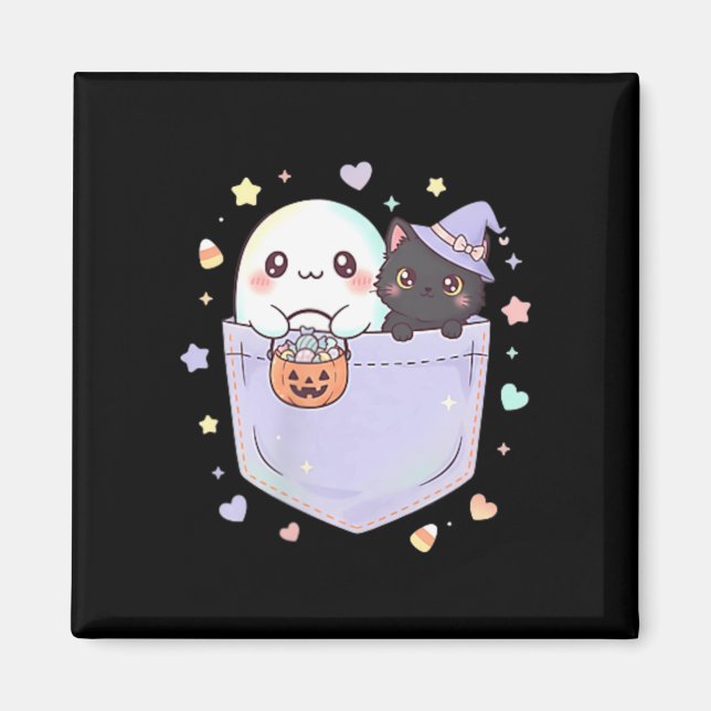 Söt spök svart katt ficka Halloween kul Magnet (Framsidan)