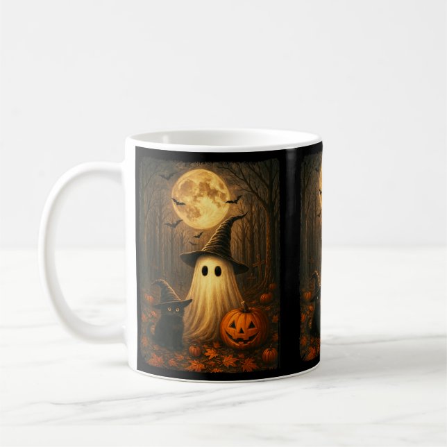 Söt spök svart katt Halloween häxa pumpa mörk Kaffemugg (Vänster)