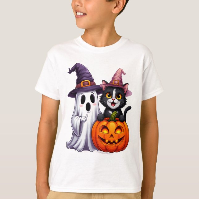 Söt Spök Svart Katt Pumpa Halloween Tröja 🎃 (Framsida)