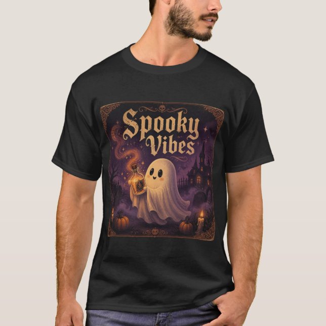 Söt spök tee med lykta för Halloween. (Framsida)