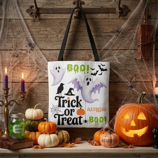 Söt spök trick or treat anpassat namn Halloween Tygkasse